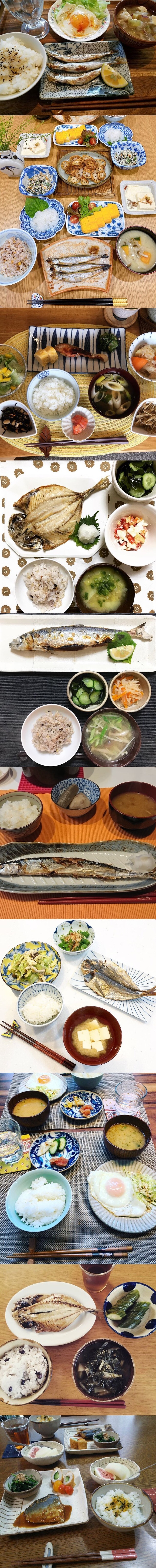 일본의 전형적인 아침밥상 모음.JPG