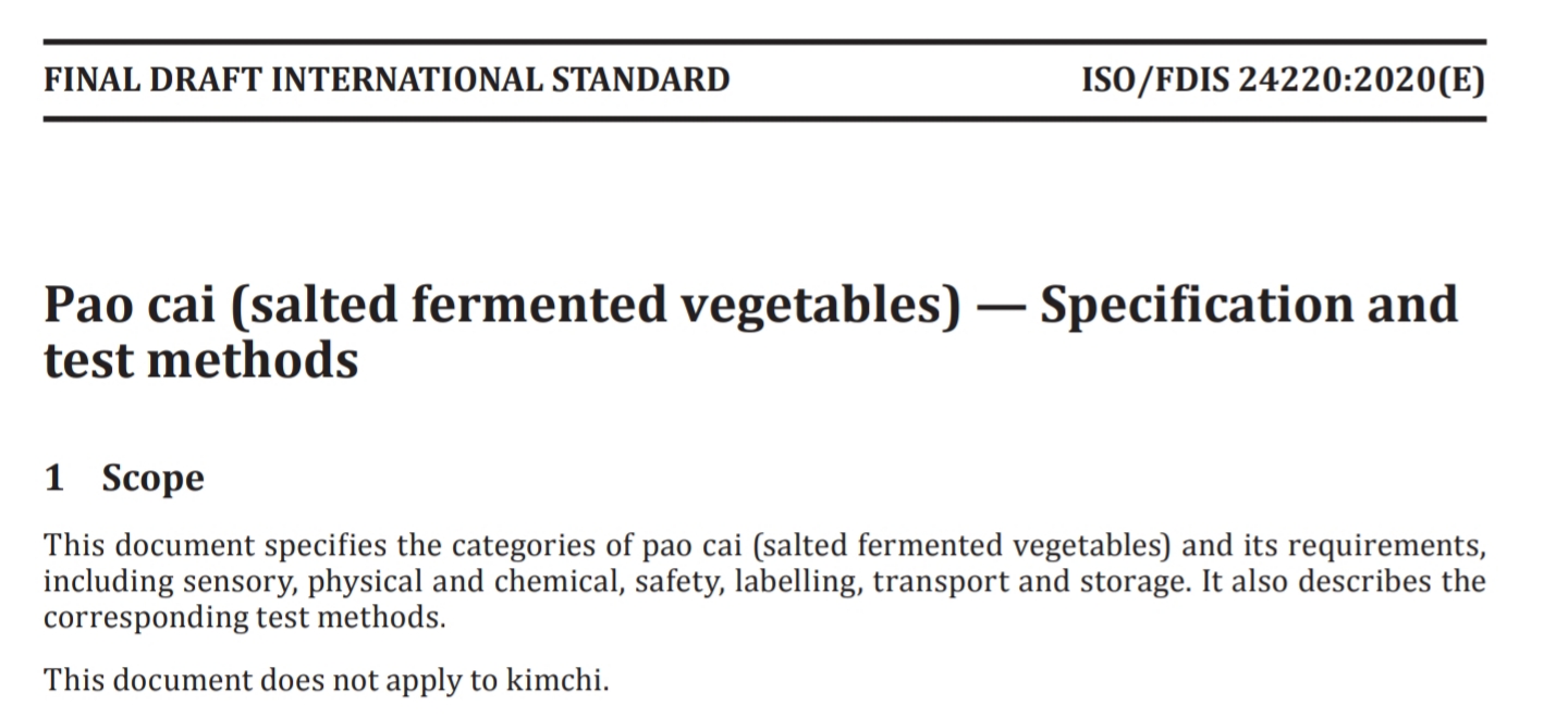 Check the fact that the ISO Kimchi standard has become China