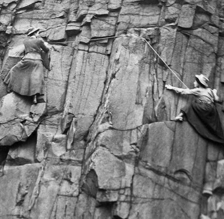 women rock climbing in the early 20th century