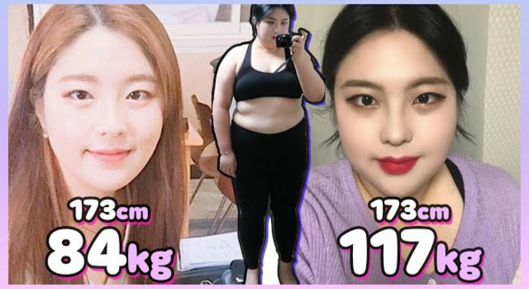 Extremely obese woman before gaining weight at 117 kilograms.