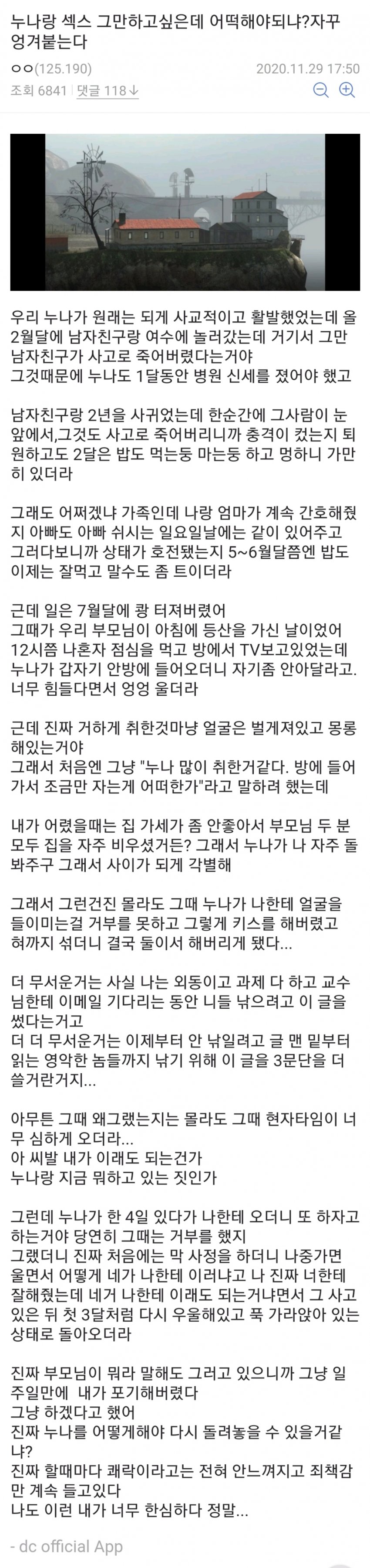 누나랑 ㅅㅅ 그만하고싶은 디시인