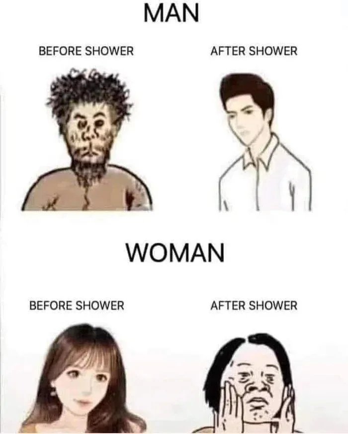 남자 여자 샤워 전후차이