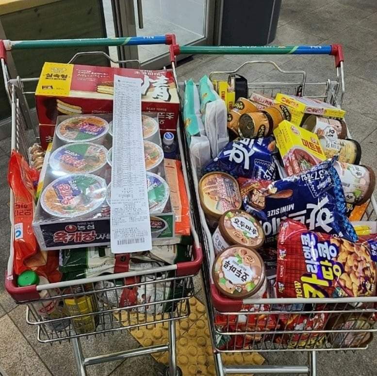 Husband who went grocery shopping alone at a grocery shopping alone.