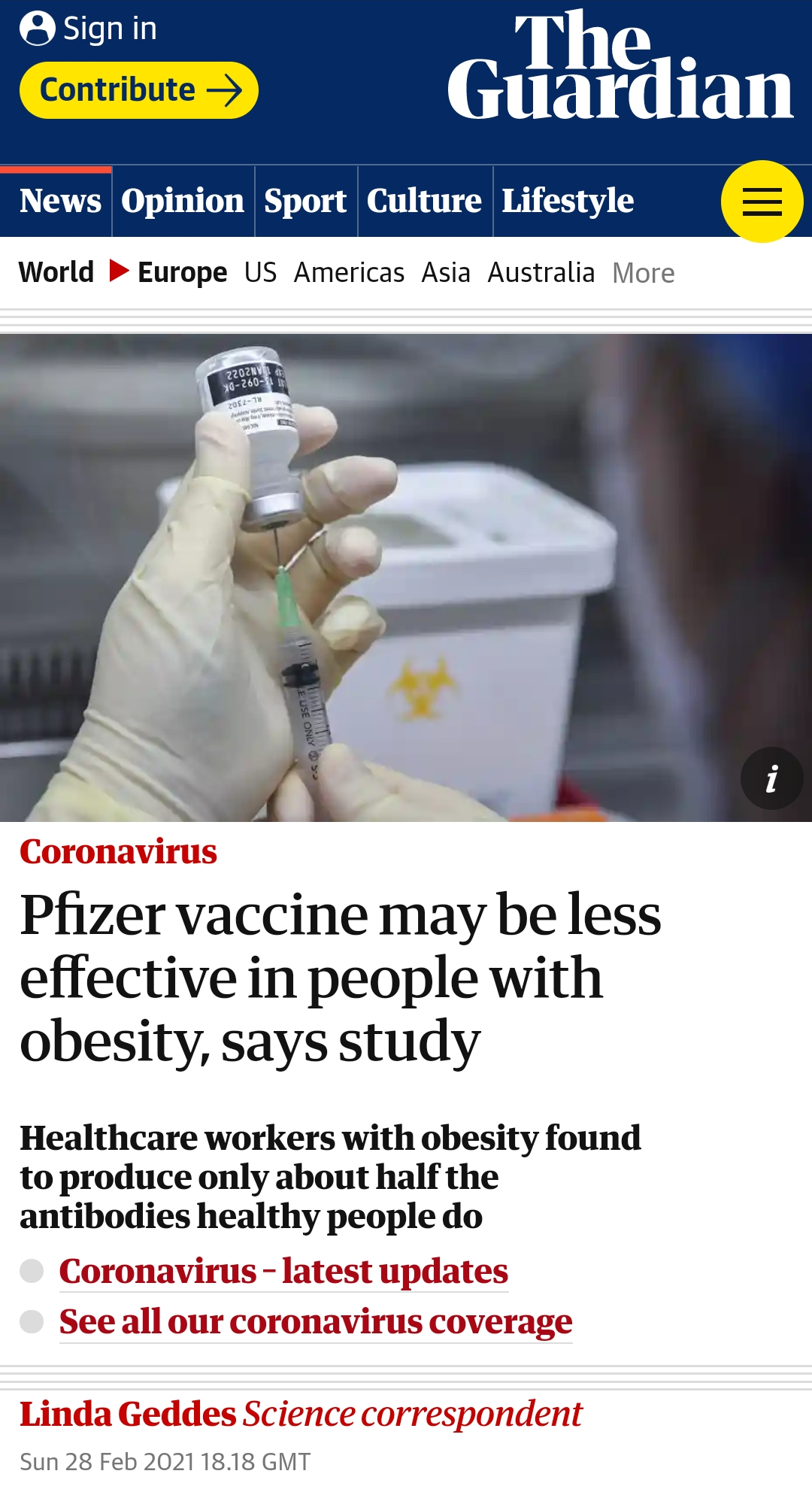 비만인 사람에게 백신 효과 낮게 나타나