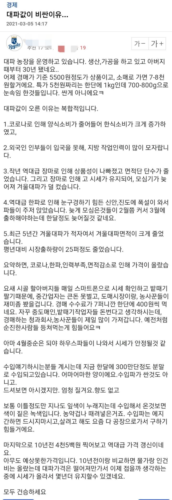 대파값이 비싼이유