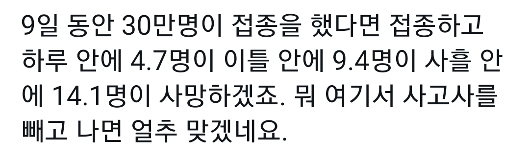 우리나라 사망자수 통계(약대교수 트윗)