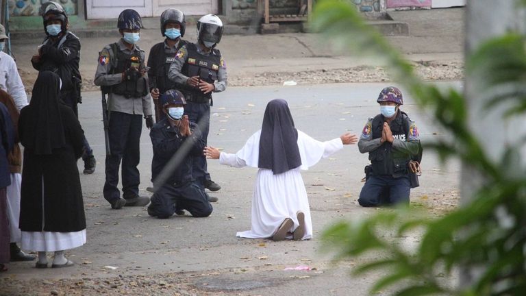 Sister Myanmar on her knees again.