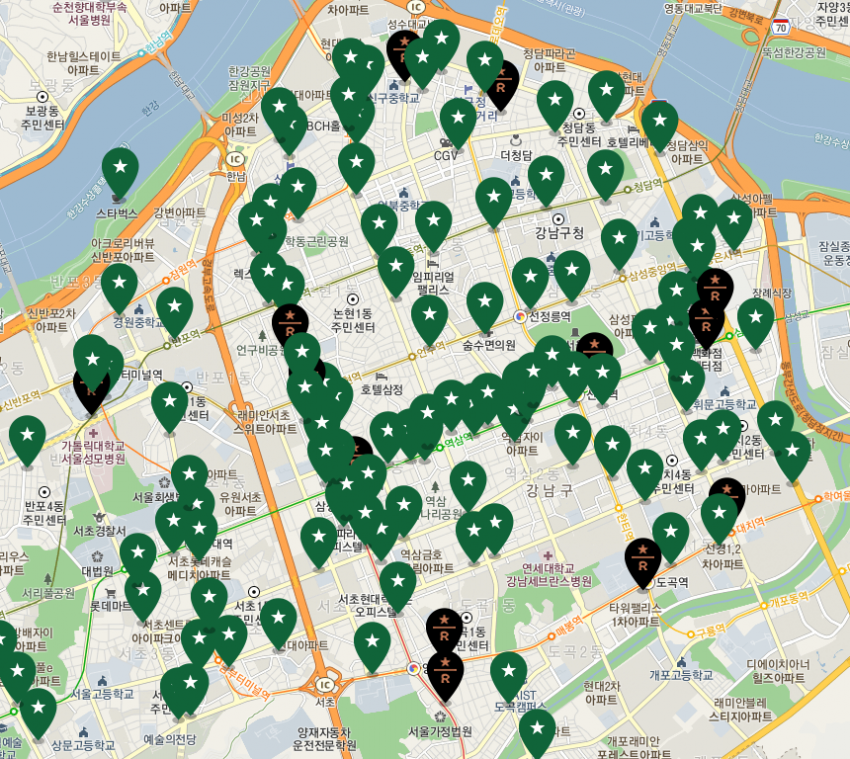 We shot exactly 100 Starbucks stores in Gangnam-gu.