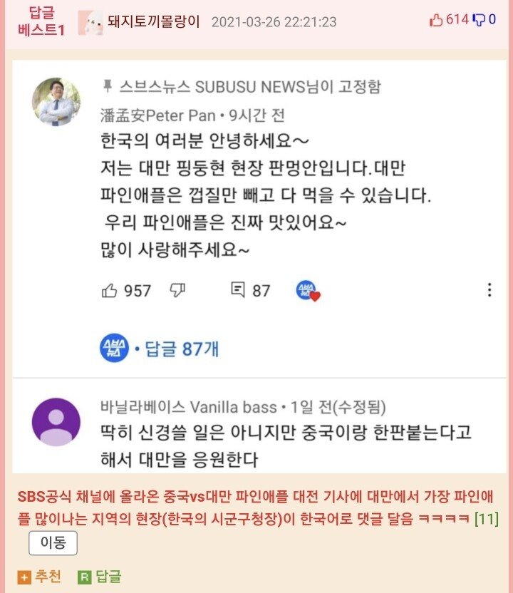 파인애플 전쟁중인 대만 근황