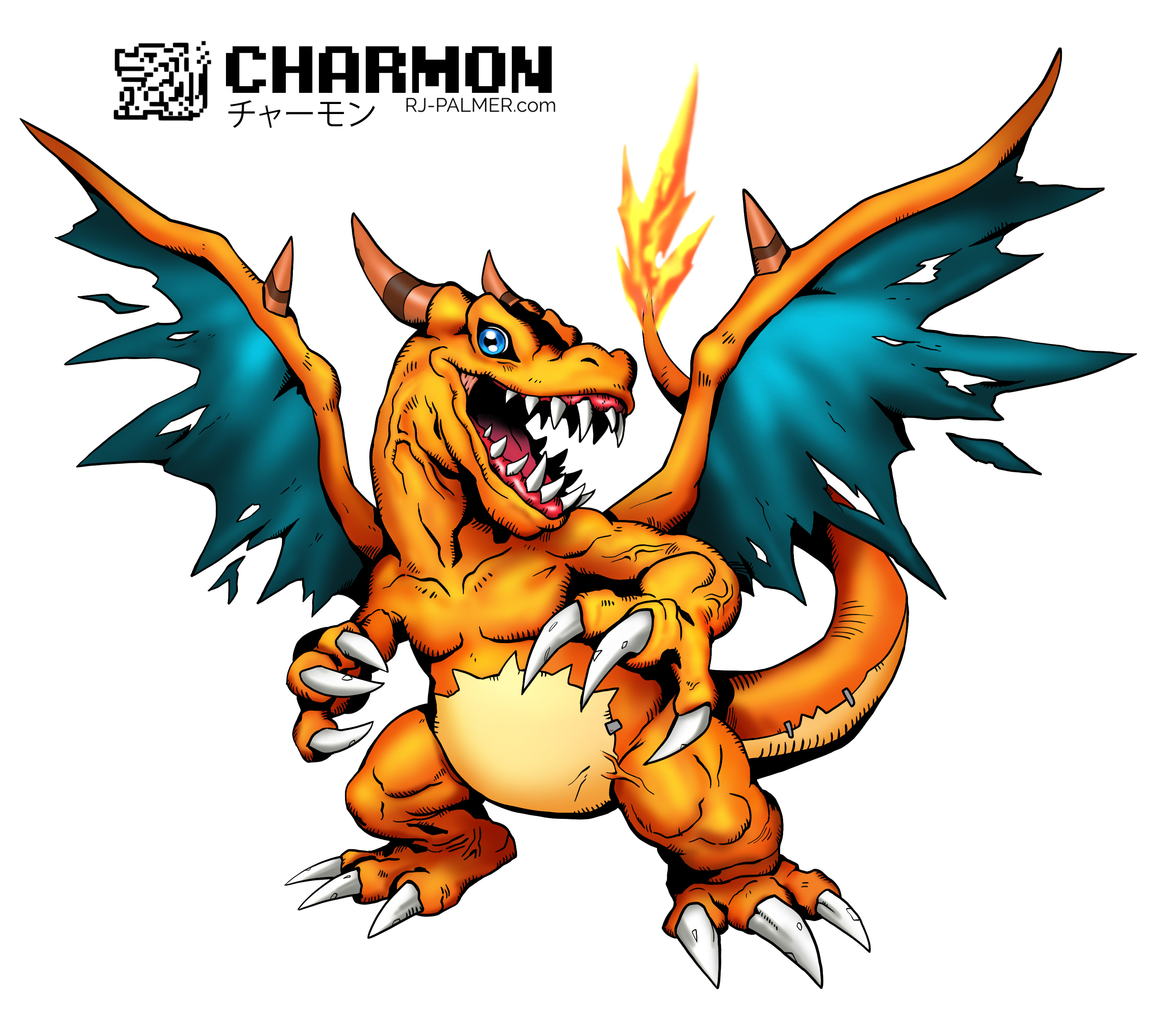 Pokémon-style graymon and Digimon-style rizamong