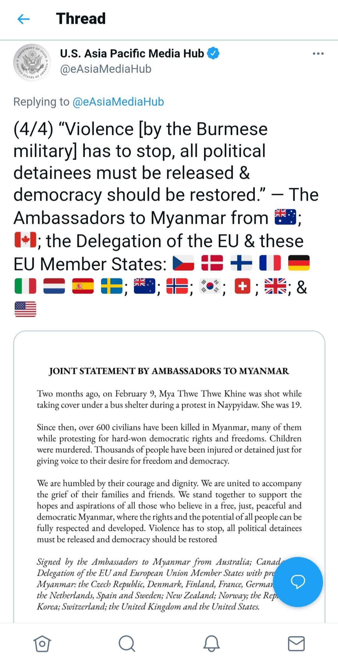 Joint Statement of the Ambassador to Myanmar