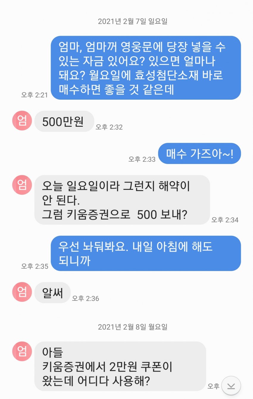 엄마 적금 해약시켜서 주식 올인한 주갤러