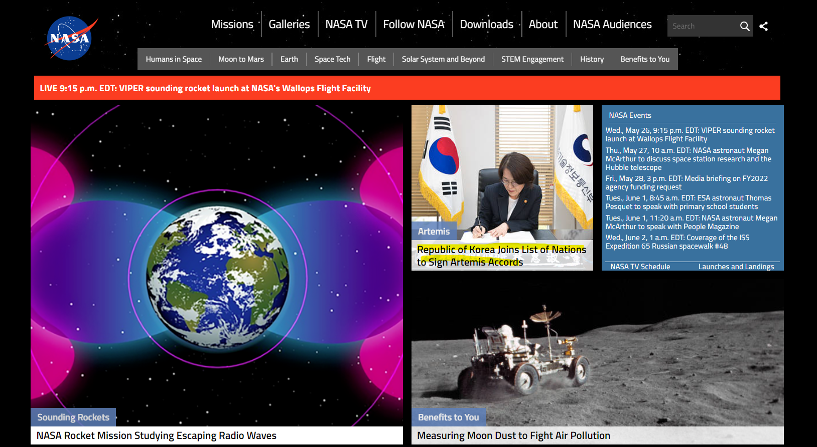 NASA homepage update