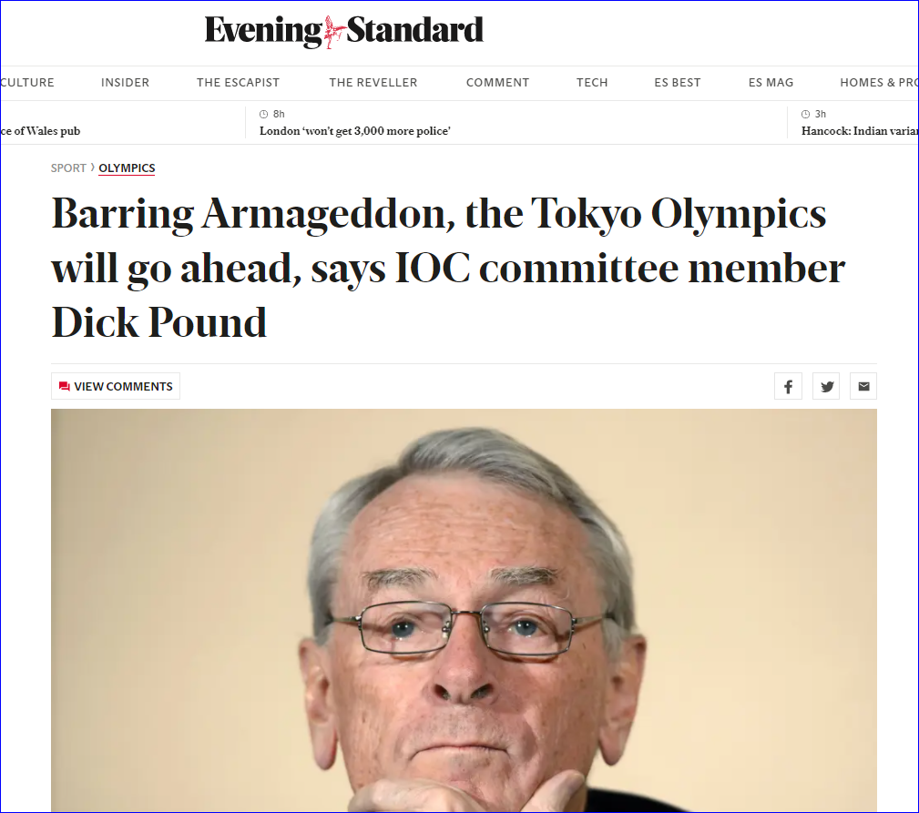 IOC member: Armageddon is coming or the Olympics.