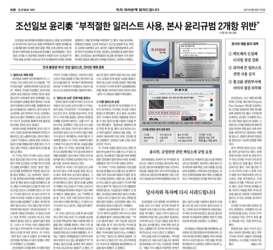 The Chosun Ilbo, which posted an apology for every page of the newspaper.
