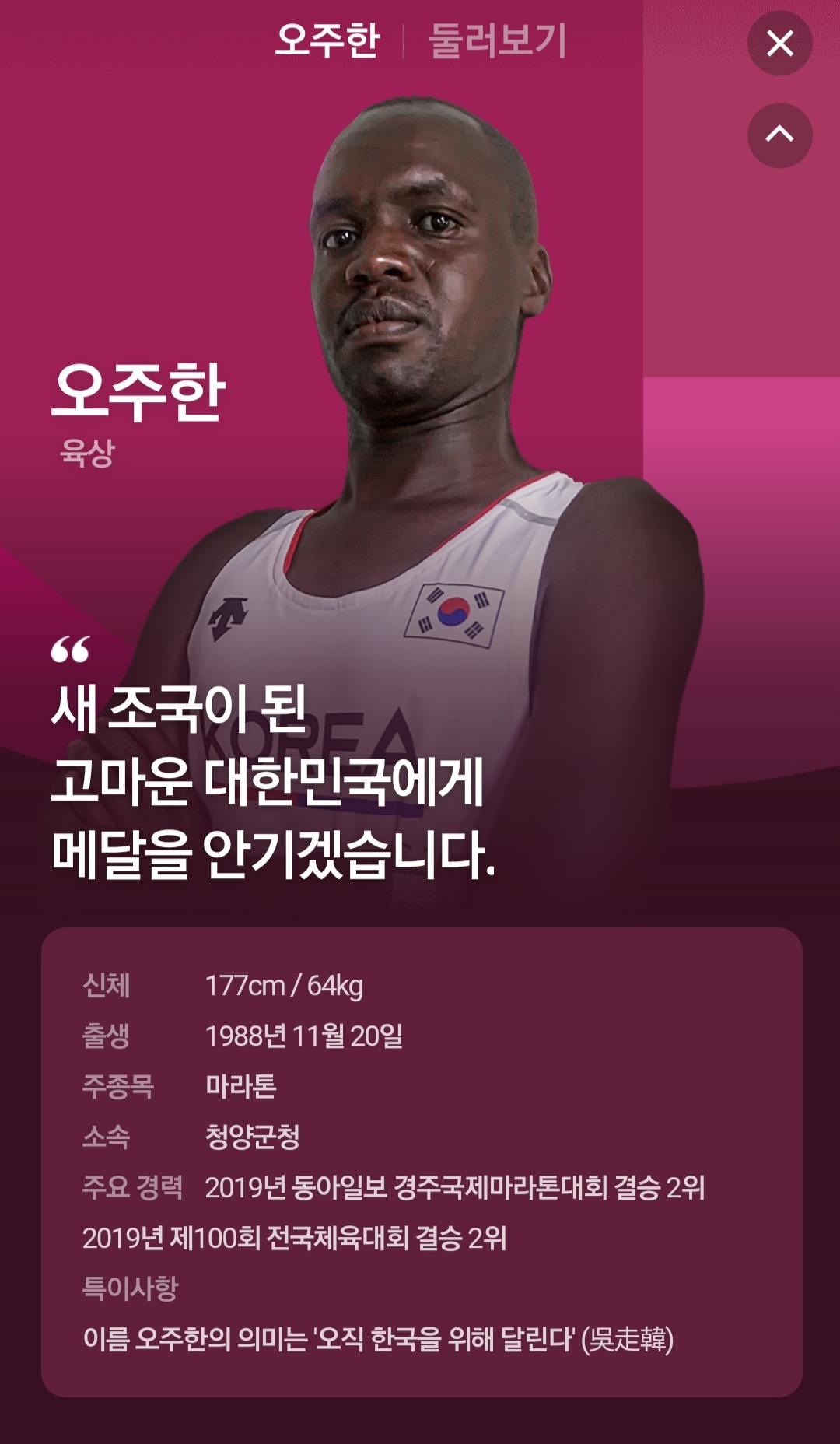 Oh Joo-han, Korea's marathon representative at the Tokyo Olympics