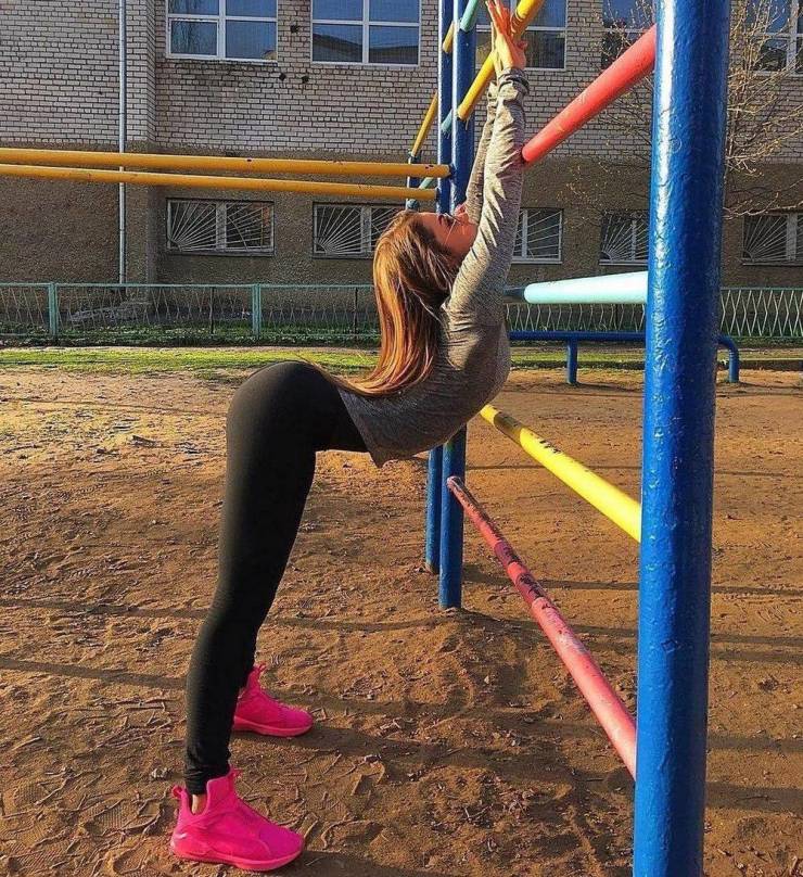 She's warming up in the playground.