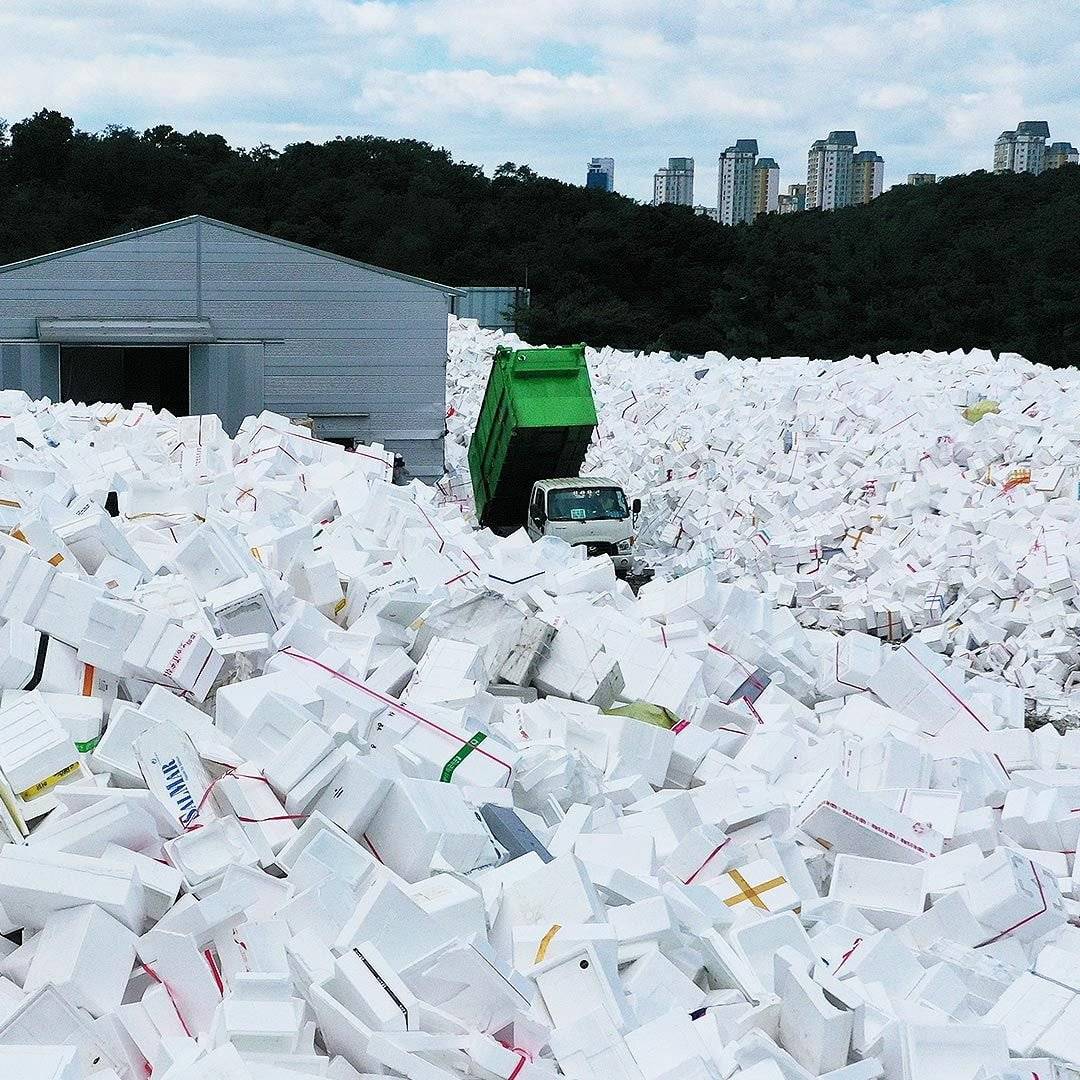 Styrofoam piled up like mountains after the Chuseok holiday.