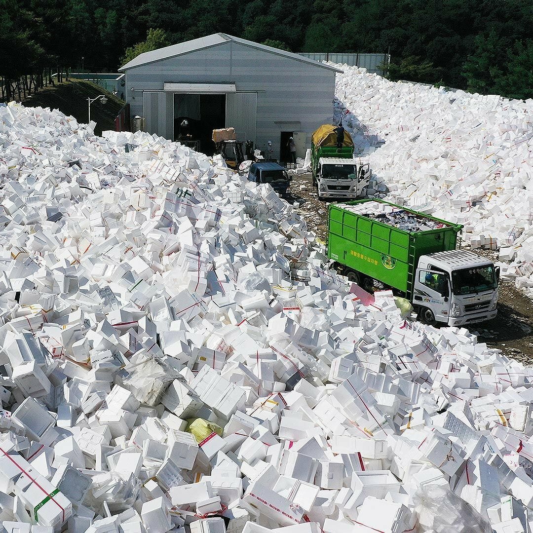 Styrofoam piled up like mountains after the Chuseok holiday.