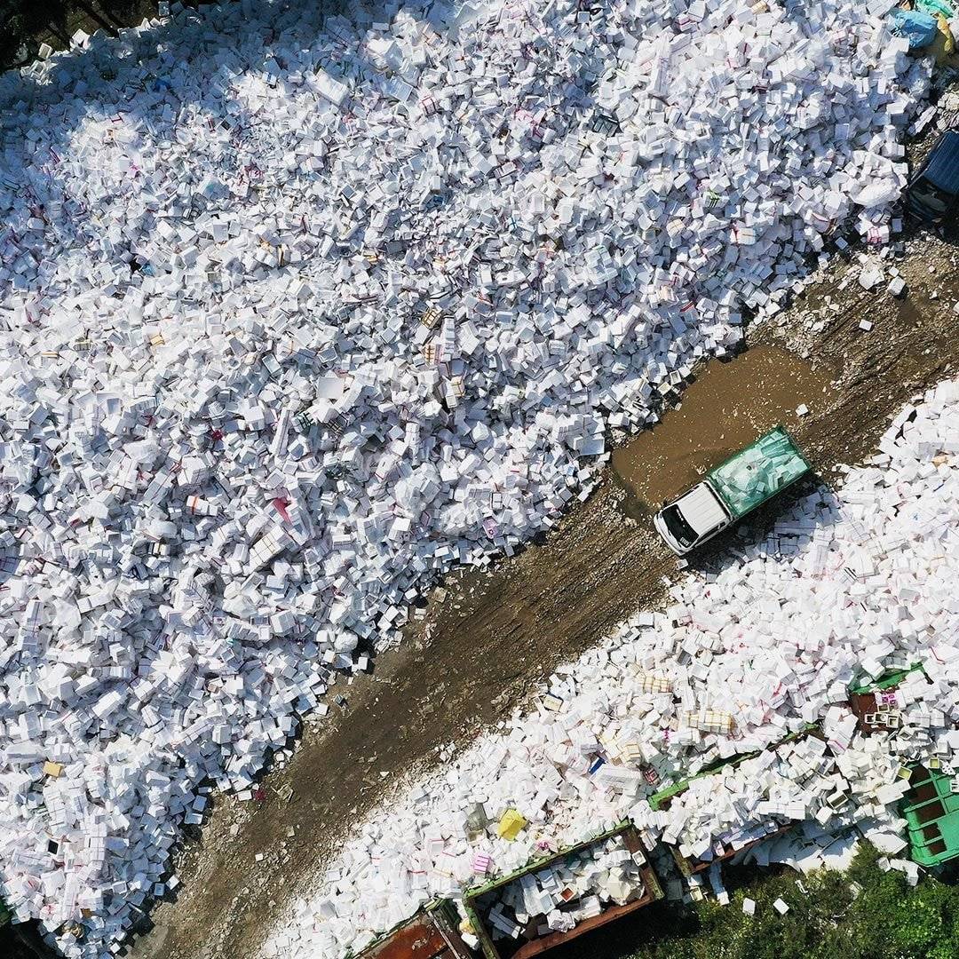 Styrofoam piled up like mountains after the Chuseok holiday.