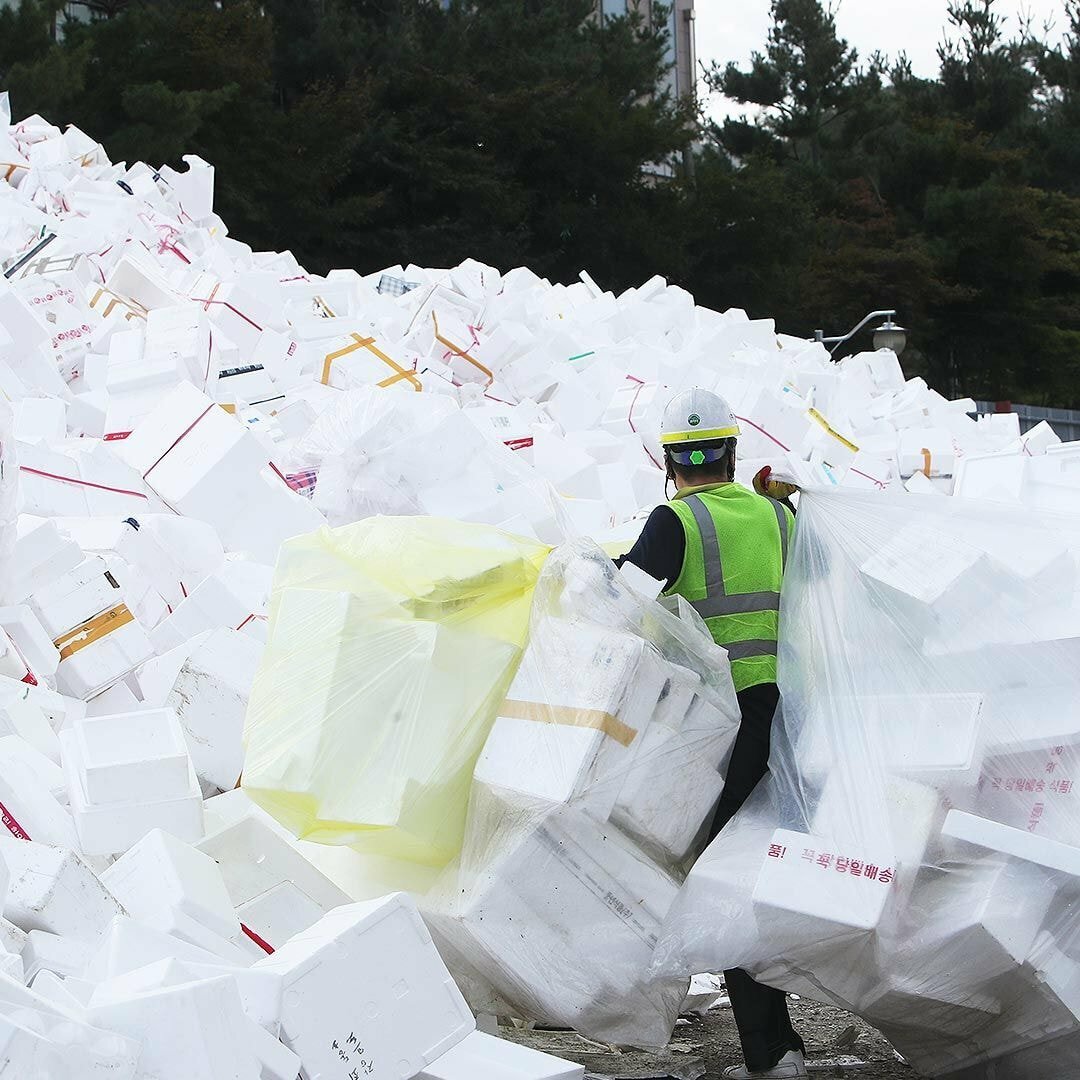 Styrofoam piled up like mountains after the Chuseok holiday.