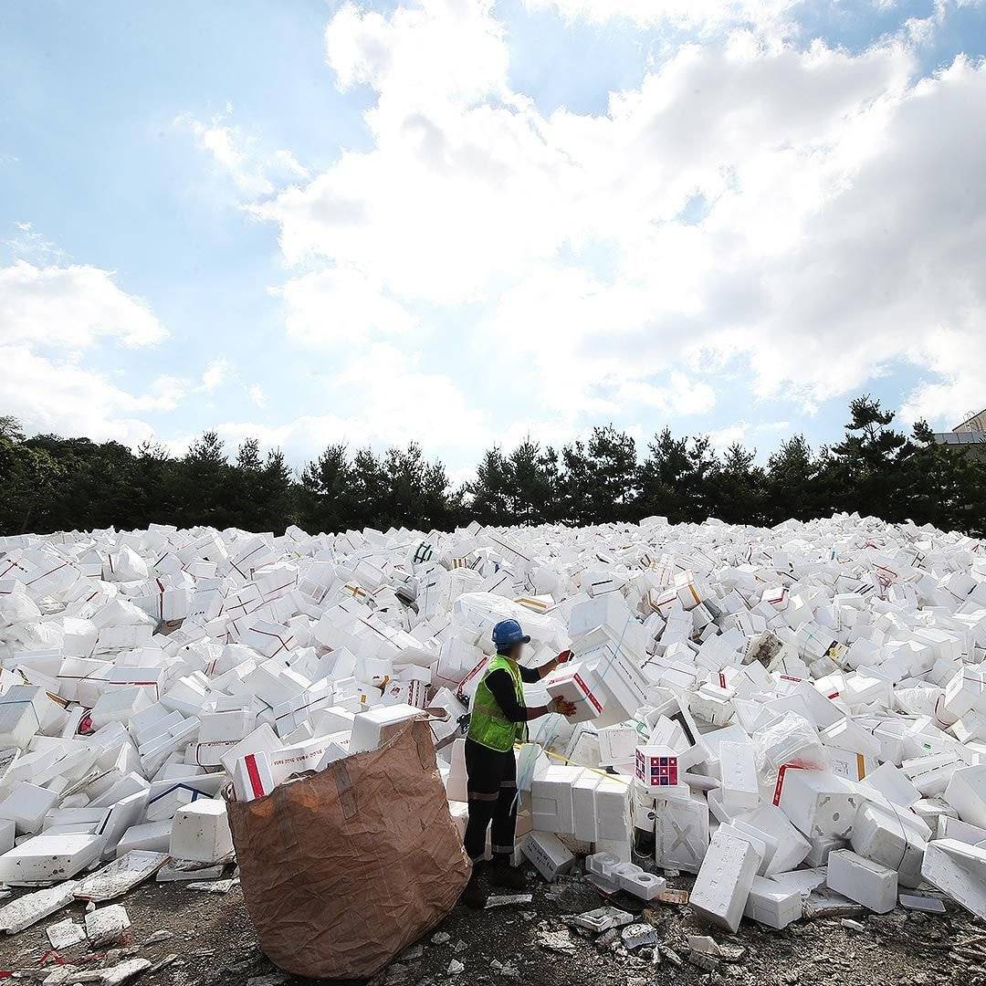 Styrofoam piled up like mountains after the Chuseok holiday.