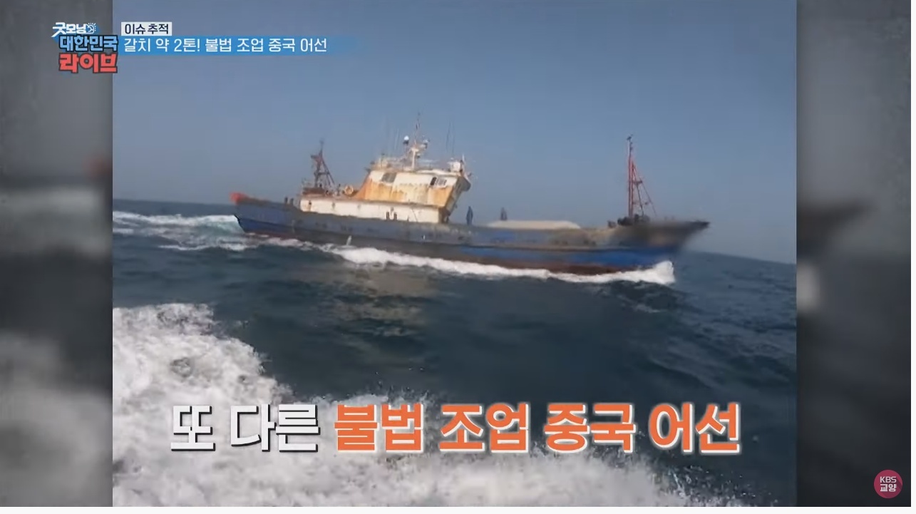 A Chinese fishing boat that illegally operates 2 tons of hairtail.