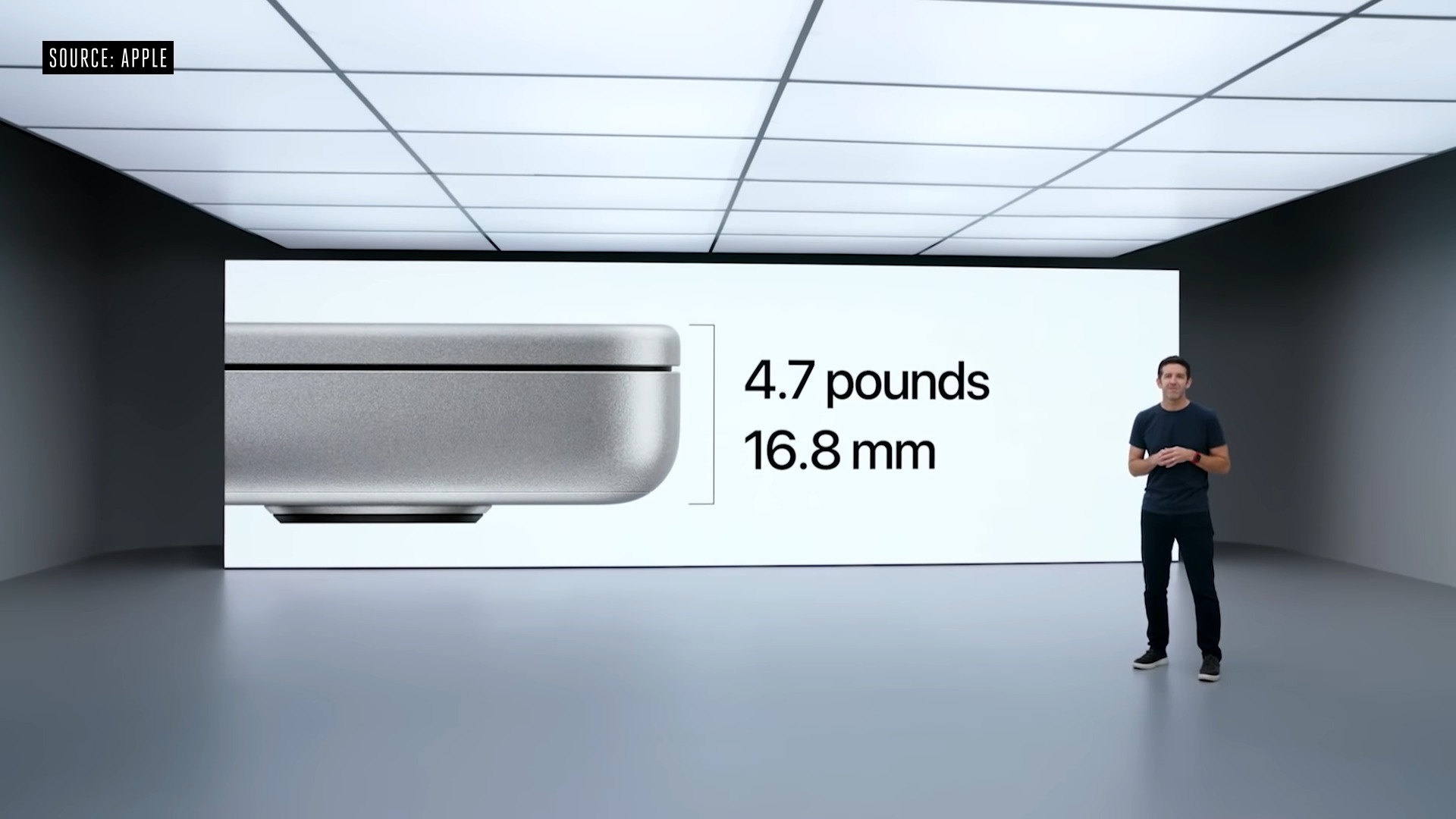 Explaining the thickness and weight of the Apple MacBook.