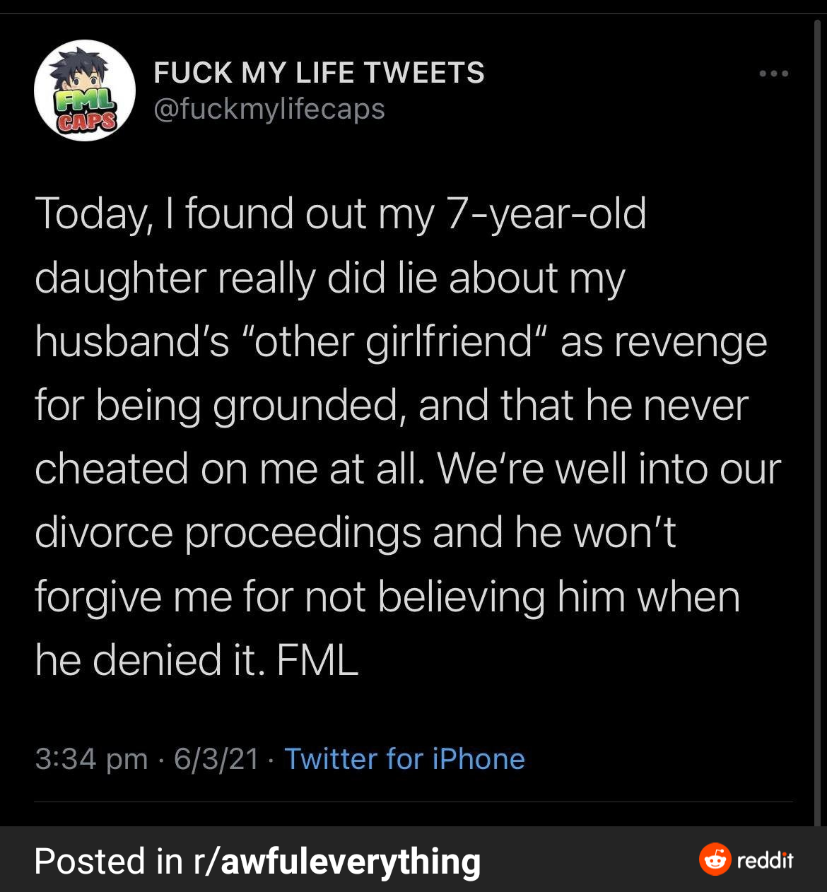 My 7-year-old daughter got divorced because of a lie.