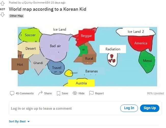 한국 어린이가 그린 세계지도.
