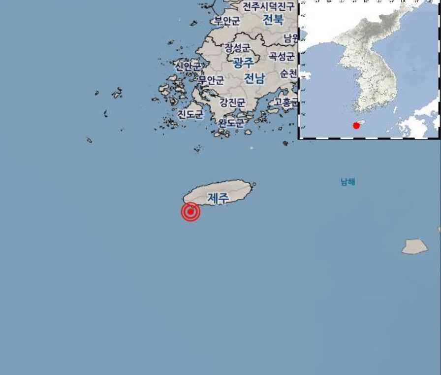 済州島の地震位置 ブルブルブルブル