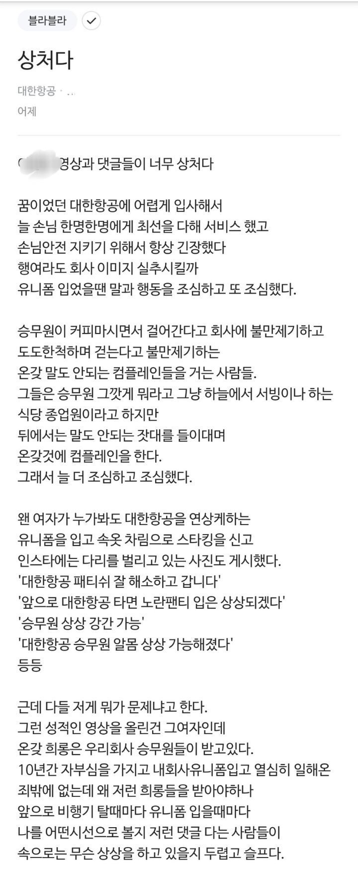 ルックブックYouTuber報告 大韓航空職員が掲載したブラインド書き込み