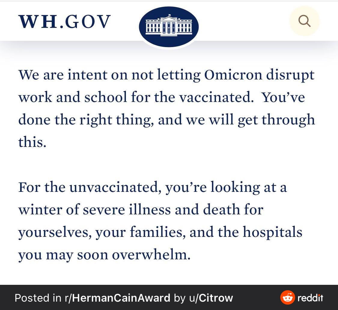 The curse on unvaccinated people in the White House.