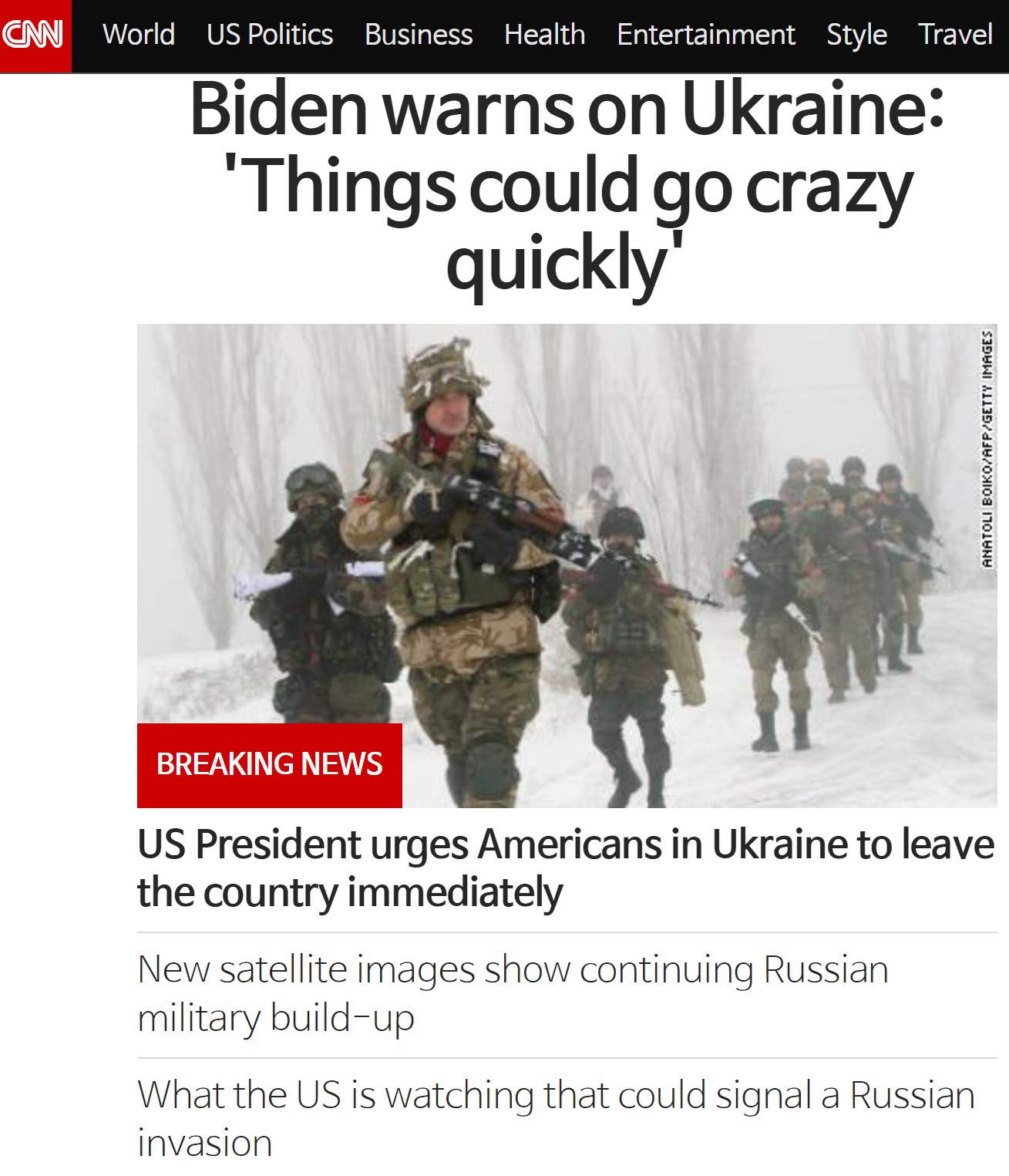 CNN速報、バイデン緊急声明「ウクライナ戦争間近」