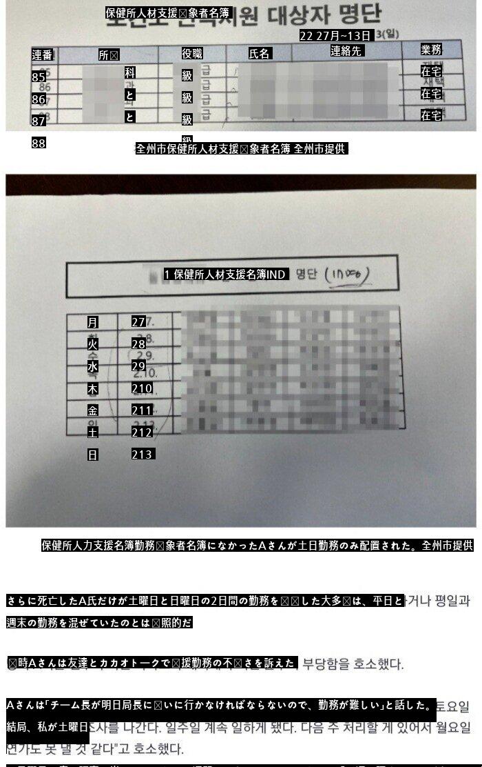 耐え切れないとして亡くなった新規公務員の週末防疫勤務対象者リストにもない.jpg