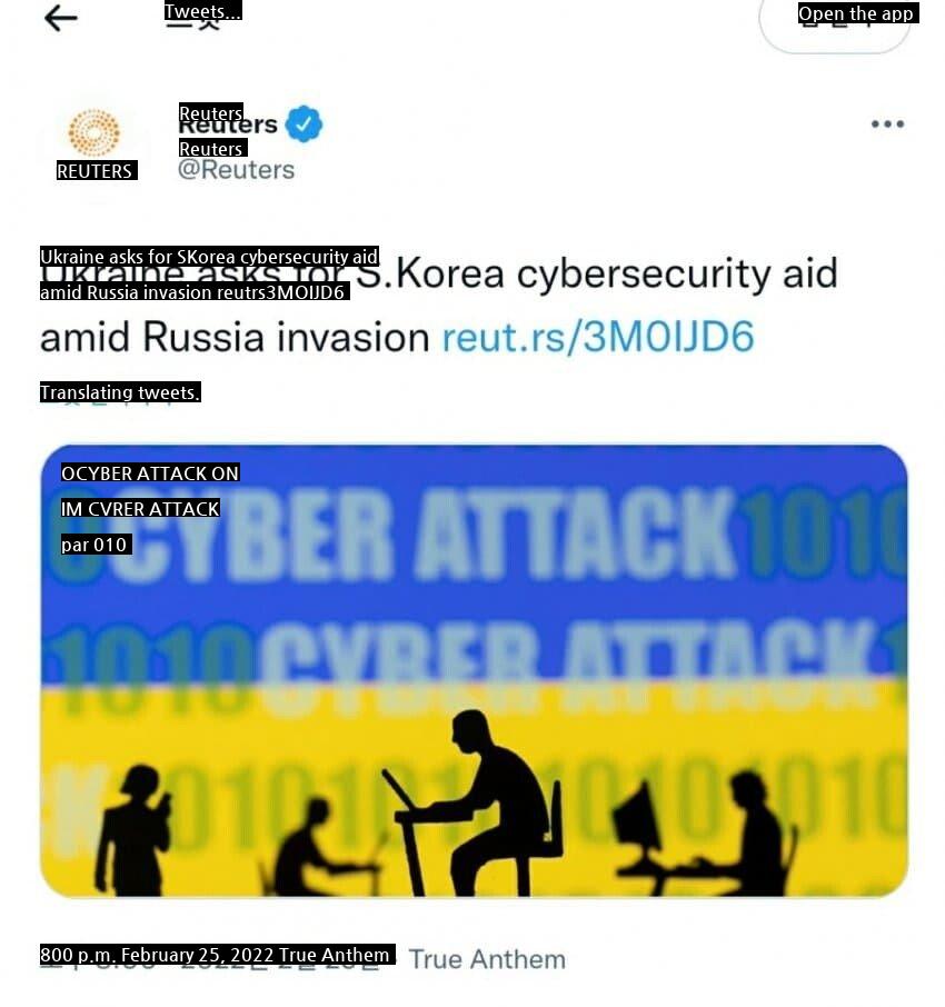 Reuters, Ukraine, South Korea, request help in responding to cyber terrorism.