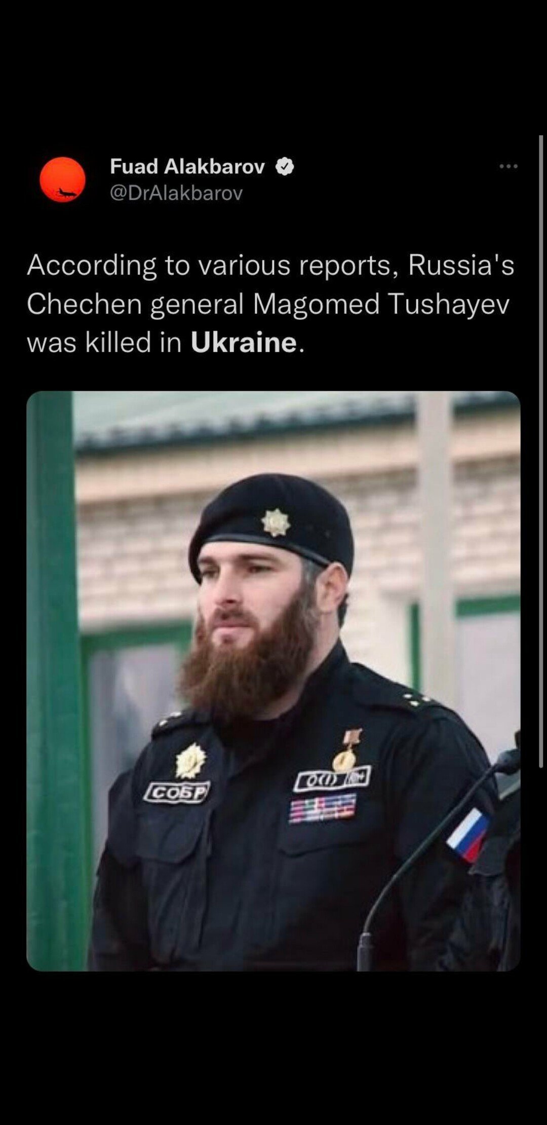 트윗,레딧펌)체첸군 사령관 전사