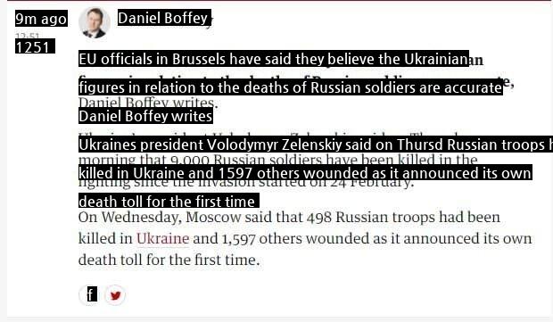 An EU official said, "I think there will be 9,000 deaths in the Russian army".