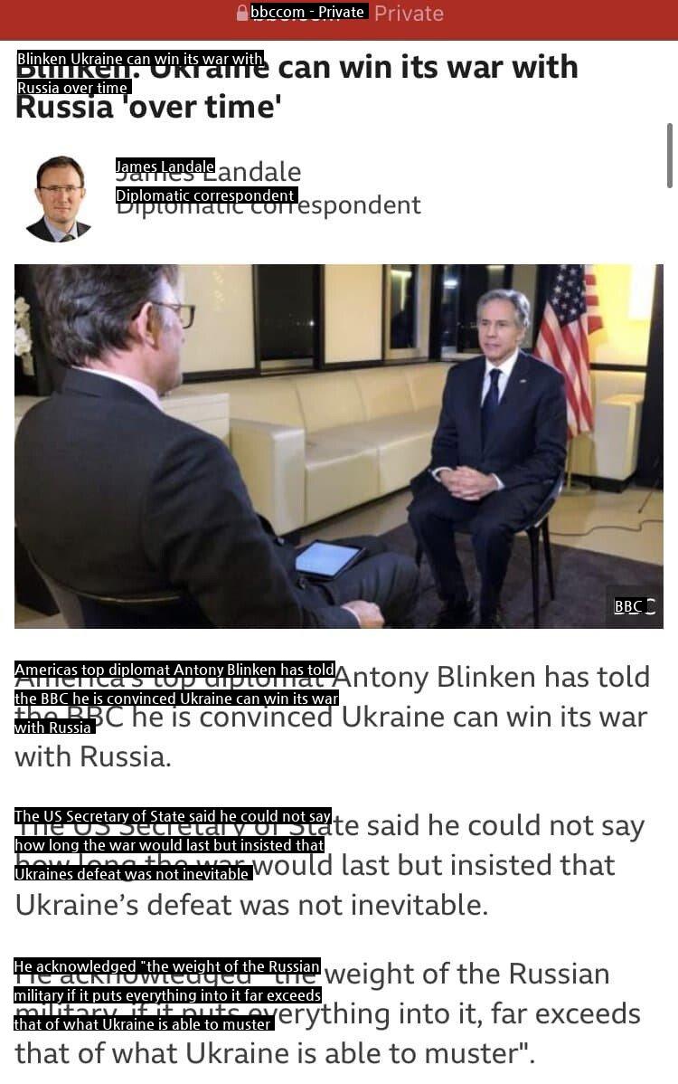 ●米国務長官、ウクライナ戦勝の可能性を示唆
