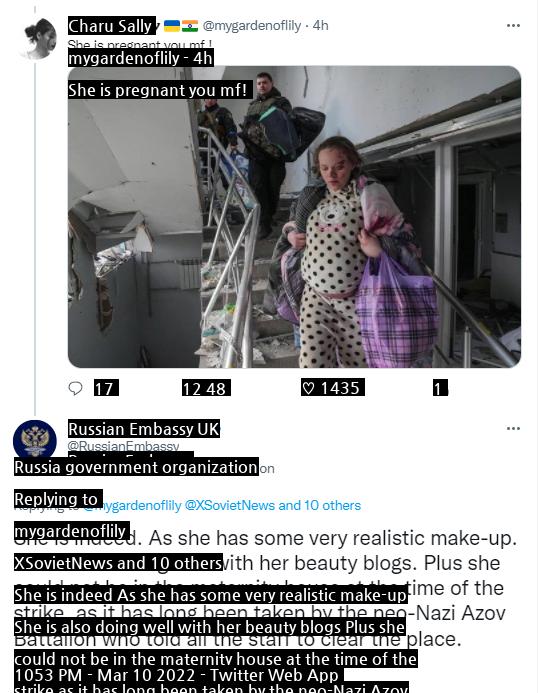 避難するウクライナ妊婦をからかうロシア大使館公式Twitter.jpg