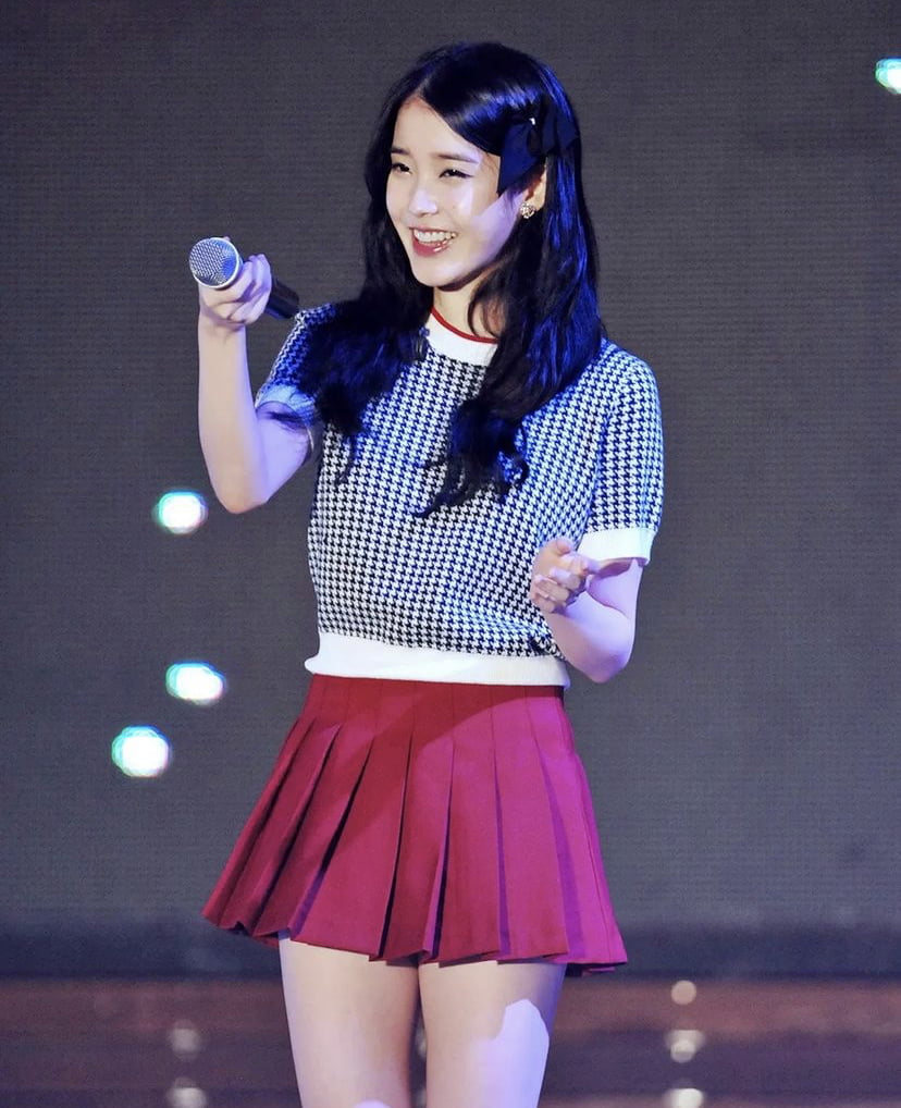 IU in a skirt.