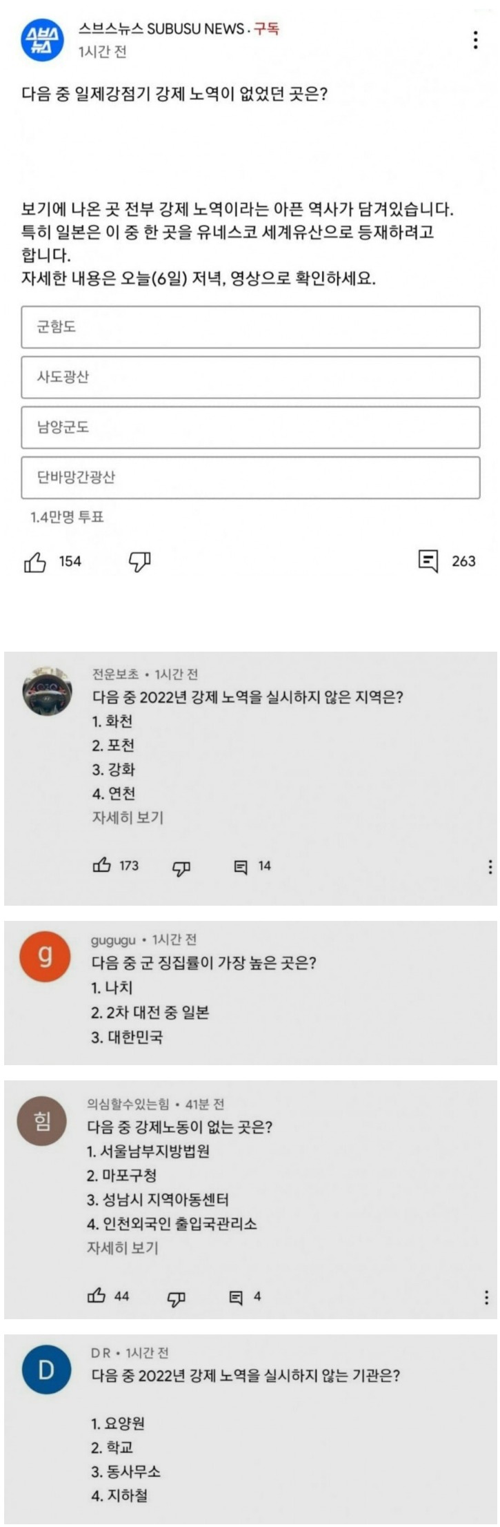 다음 중 강제노역이 없는 지역은?