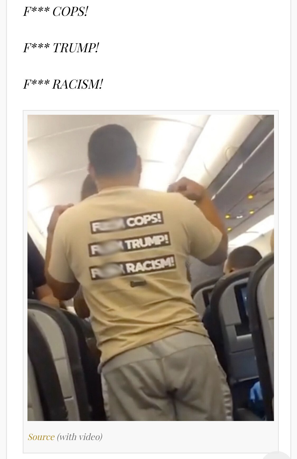 미국의 F**k 티셔츠 항공기 탑승거부 사례 모음