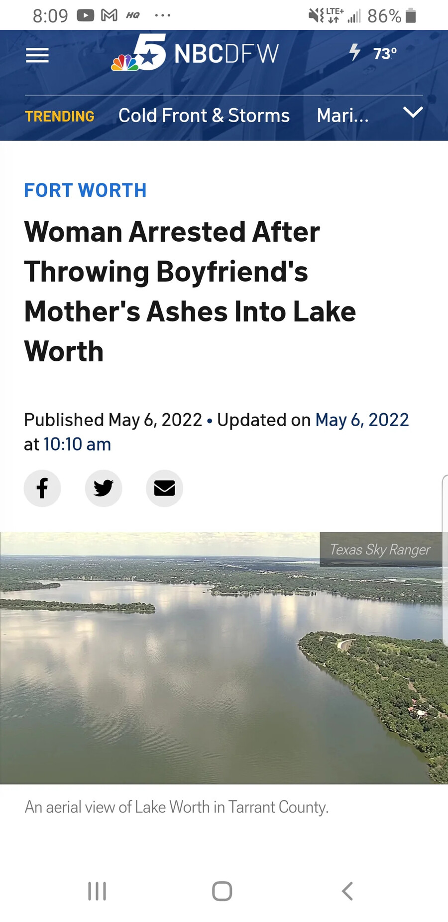 A woman whose boyfriend dumped her mother's ashes in the river