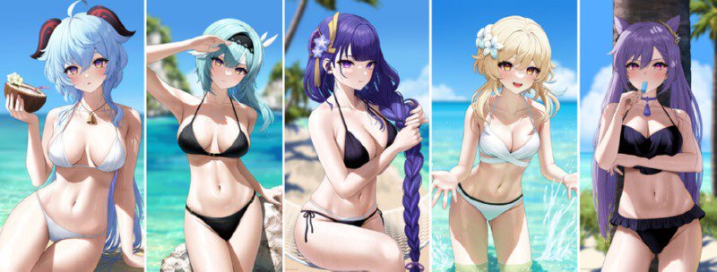 Swimwear of the characters in the background