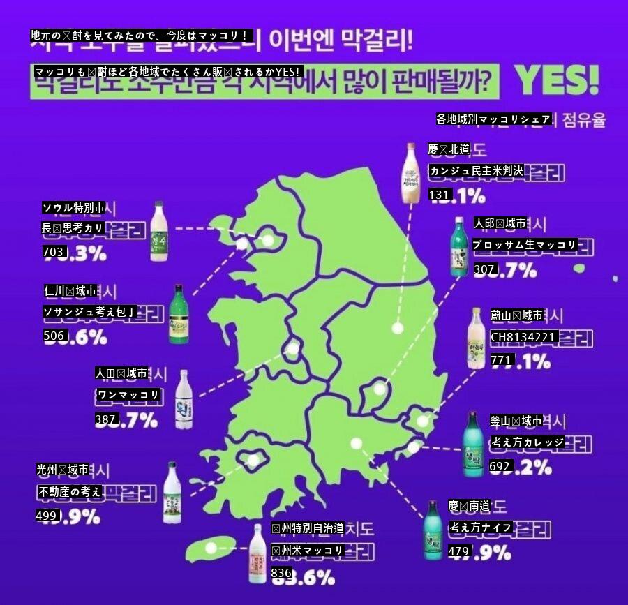 地域別に最も売れた焼酎とマッコリjpg