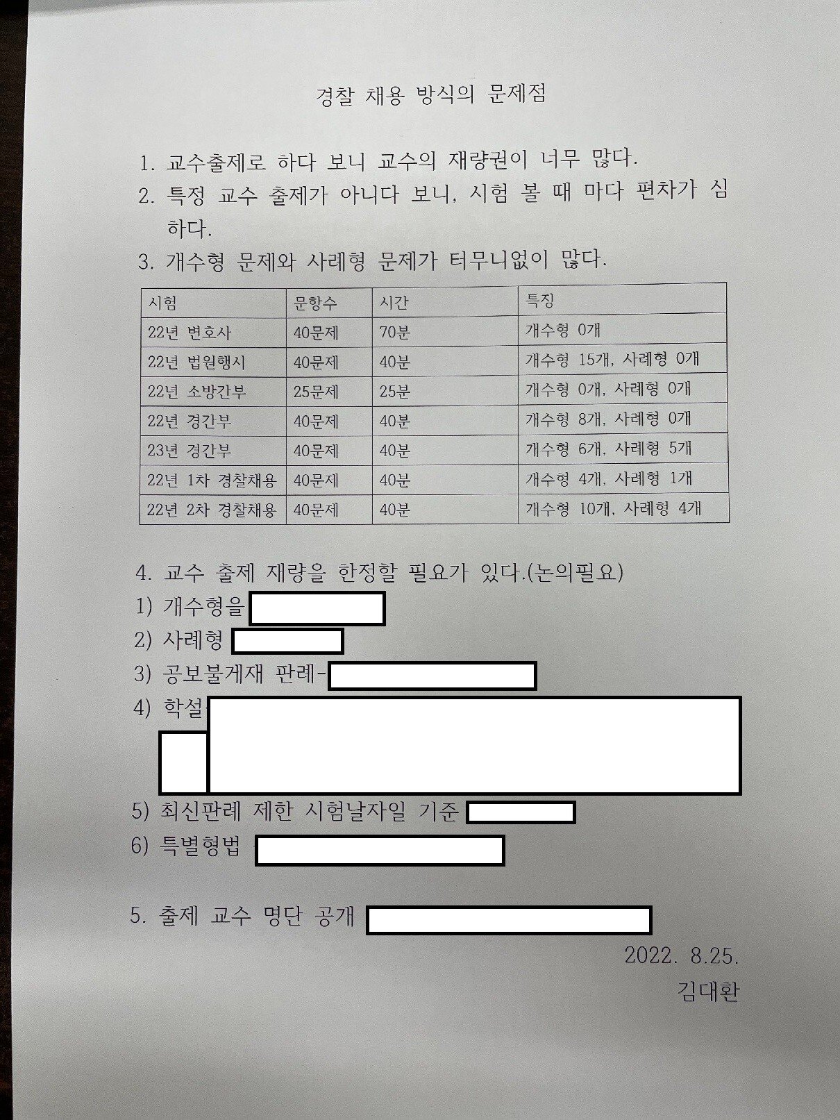 22년 2차 순경 필기시험 경찰청 가서 항의한 강사 후기