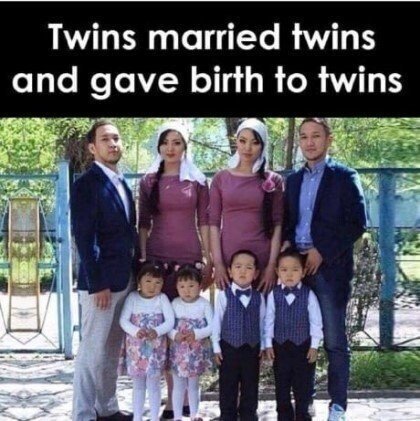 쌍둥이와 쌍둥이가 결혼하여 쌍둥이와 쌍둥이를 낳음