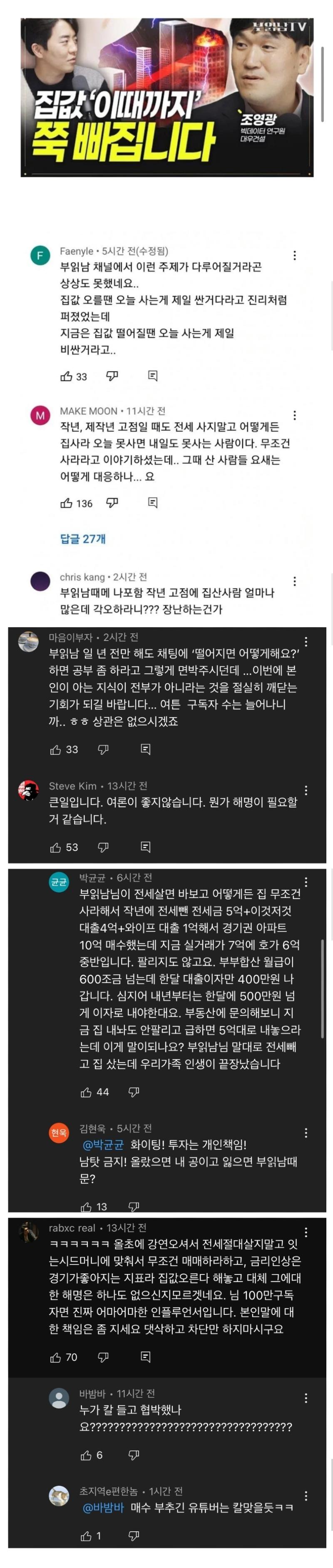 부동산 100만 유튜버 댓글 근황