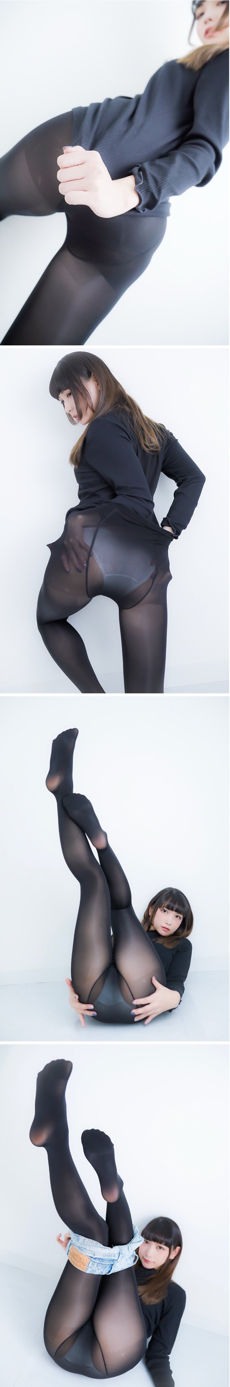 白いパンツ 黒パンツストッキングの組み合わせ